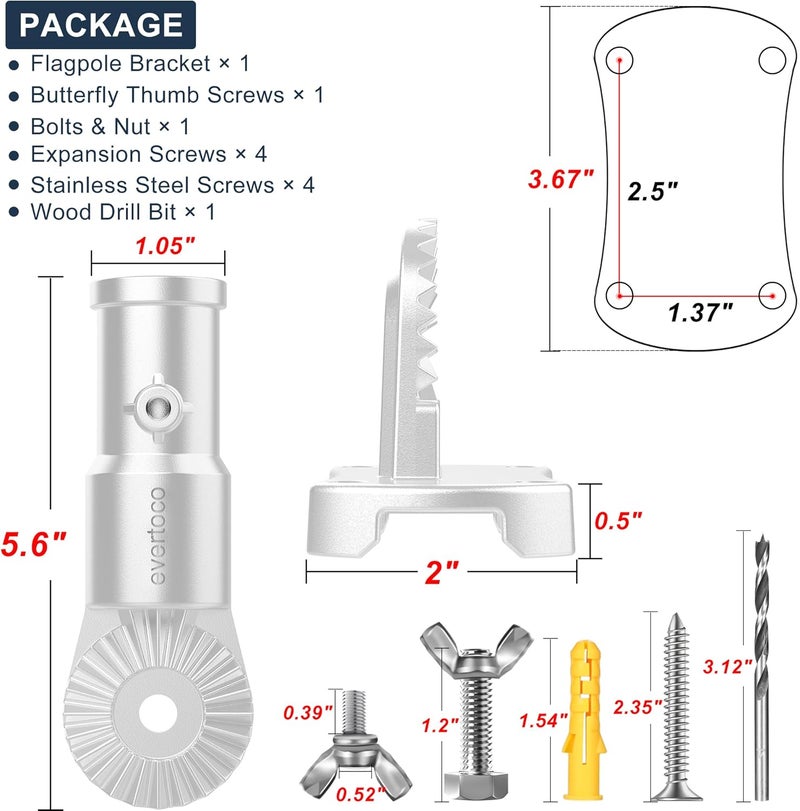 evertoco Heavy Duty T304 Stainless Steel Flag Pole Bracket - 180° Adjustable Flag Pole Holder for House with 2 Installation Methods, Flag Mount for 1" Diameter Pole, Wind Resistant & Rust Free-White - Image 4